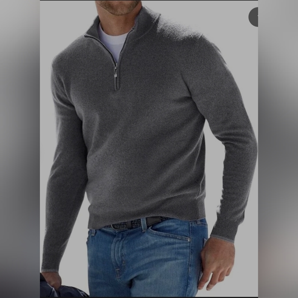 Qi Cashmere Small Sweater gray half zip turtleneck